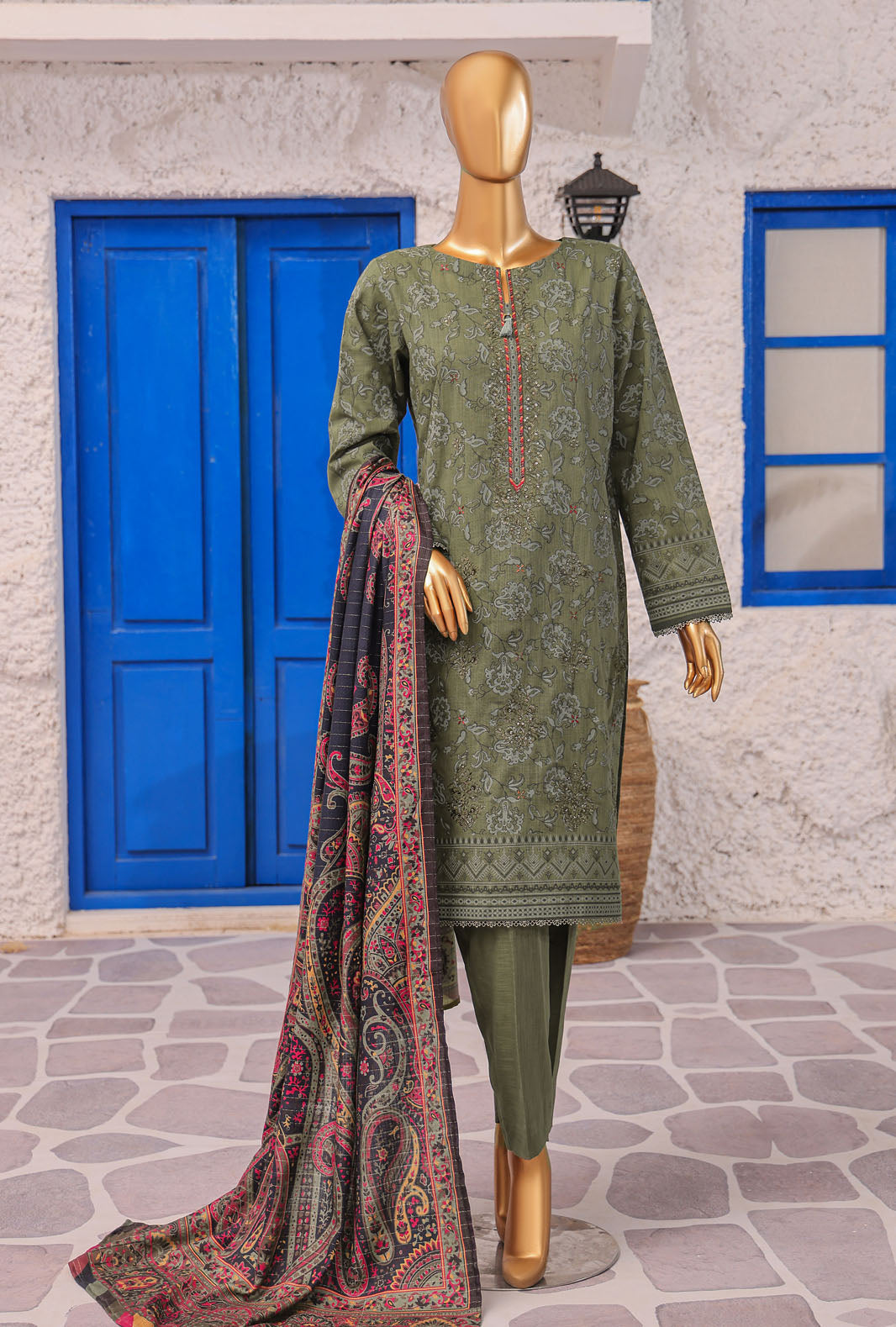 Cross Hatch by Hz Textiles Unstitched Khaddar 3 Piece Embroidered KCE-3096 - Winter Collection