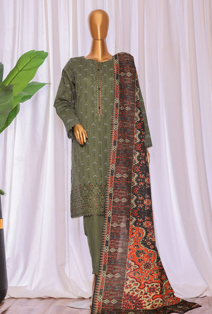 Cross Hatch by Hz Textiles Unstitched Khaddar 3 Piece Embroidered KCE-3097 - Winter Collection