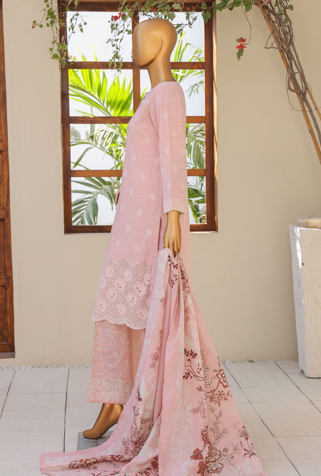 Hz Textiles Unstitched Khaddar Embroidered Suit With Pashmina Shawl 3 Piece KCP-02 - Winter Collection