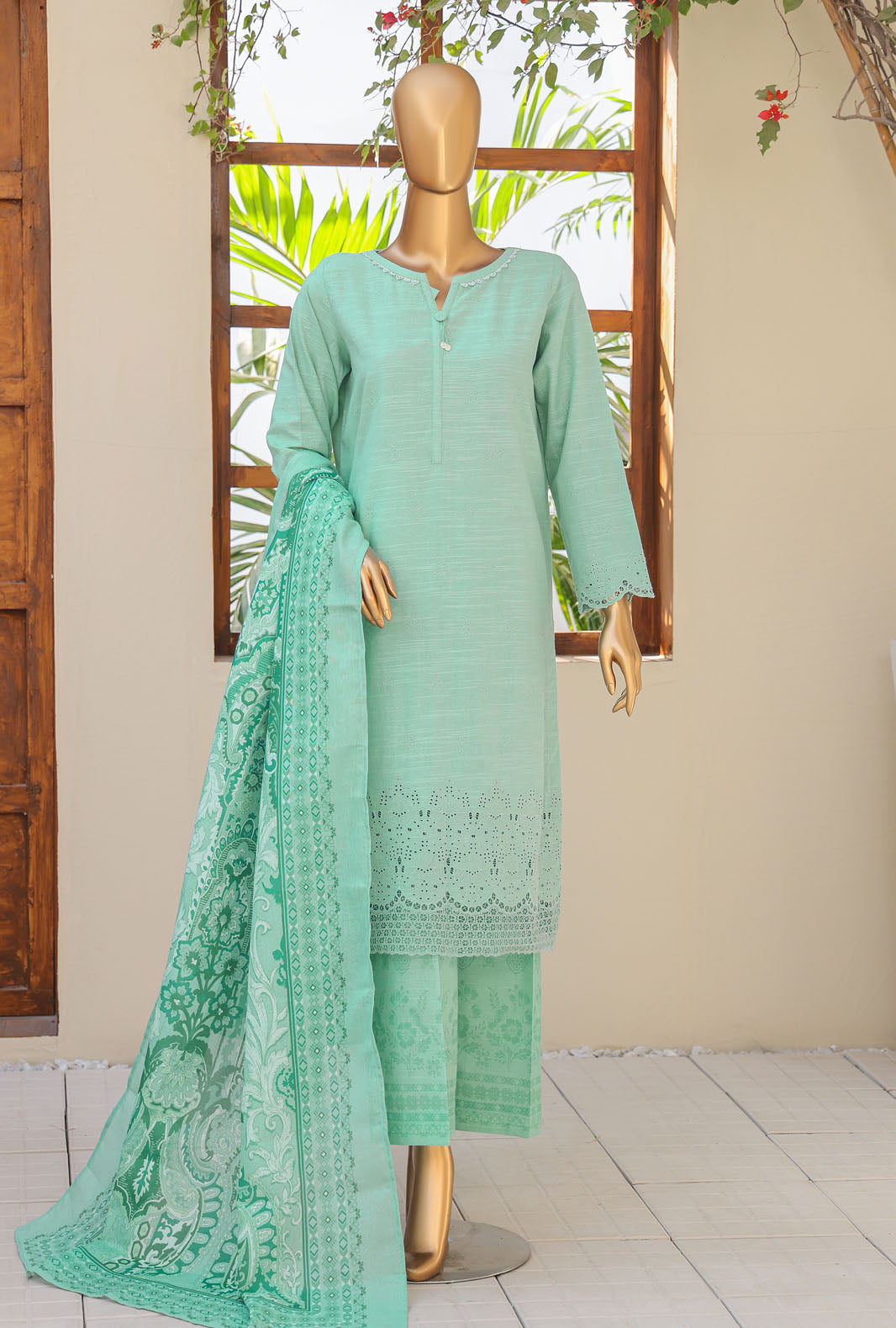 Hz Textiles Unstitched Khaddar Embroidered Suit With Pashmina Shawl 3 Piece KCP-03 - Winter Collection