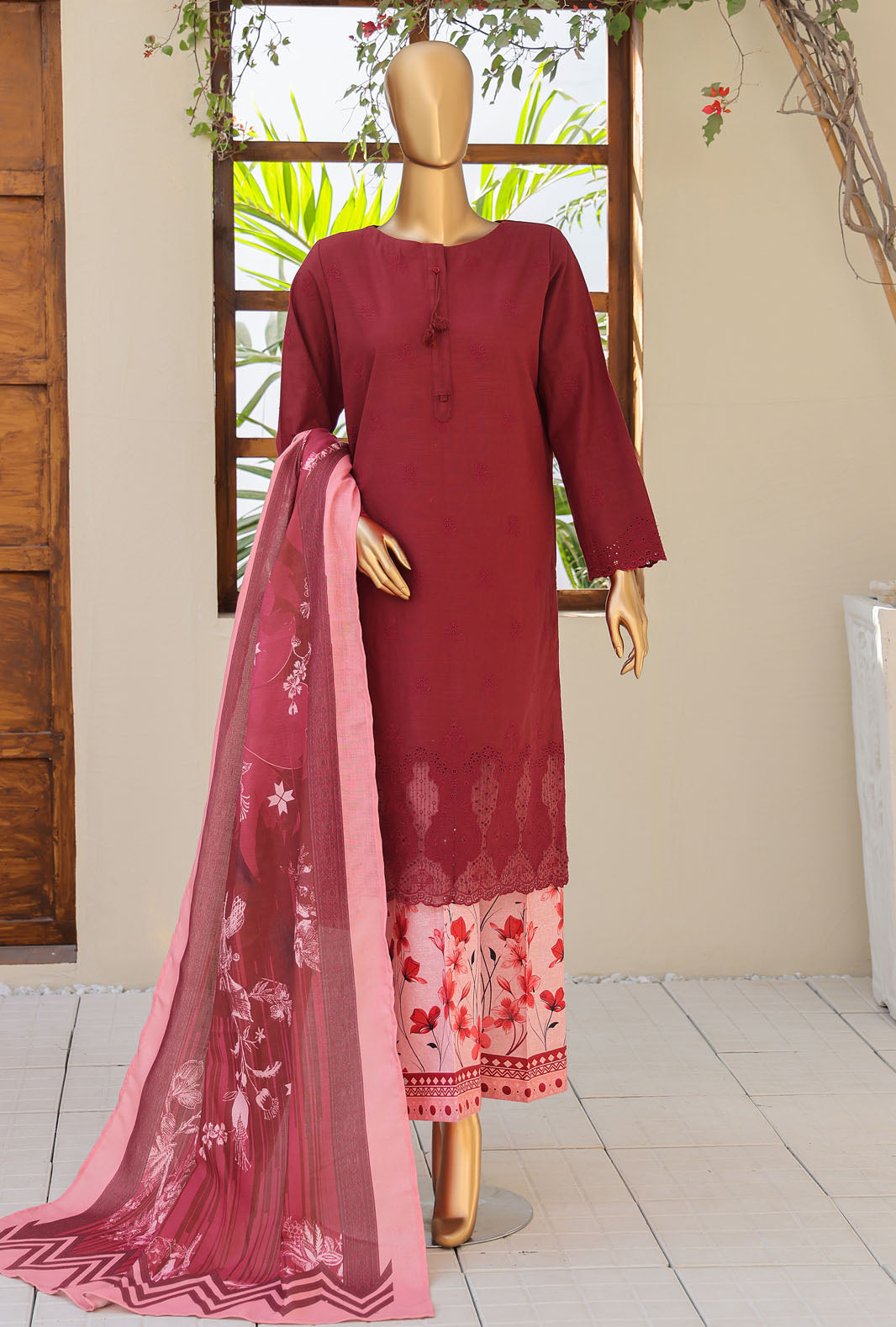 Hz Textiles Unstitched Khaddar Embroidered Suit With Pashmina Shawl 3 Piece KCP-04 - Winter Collection