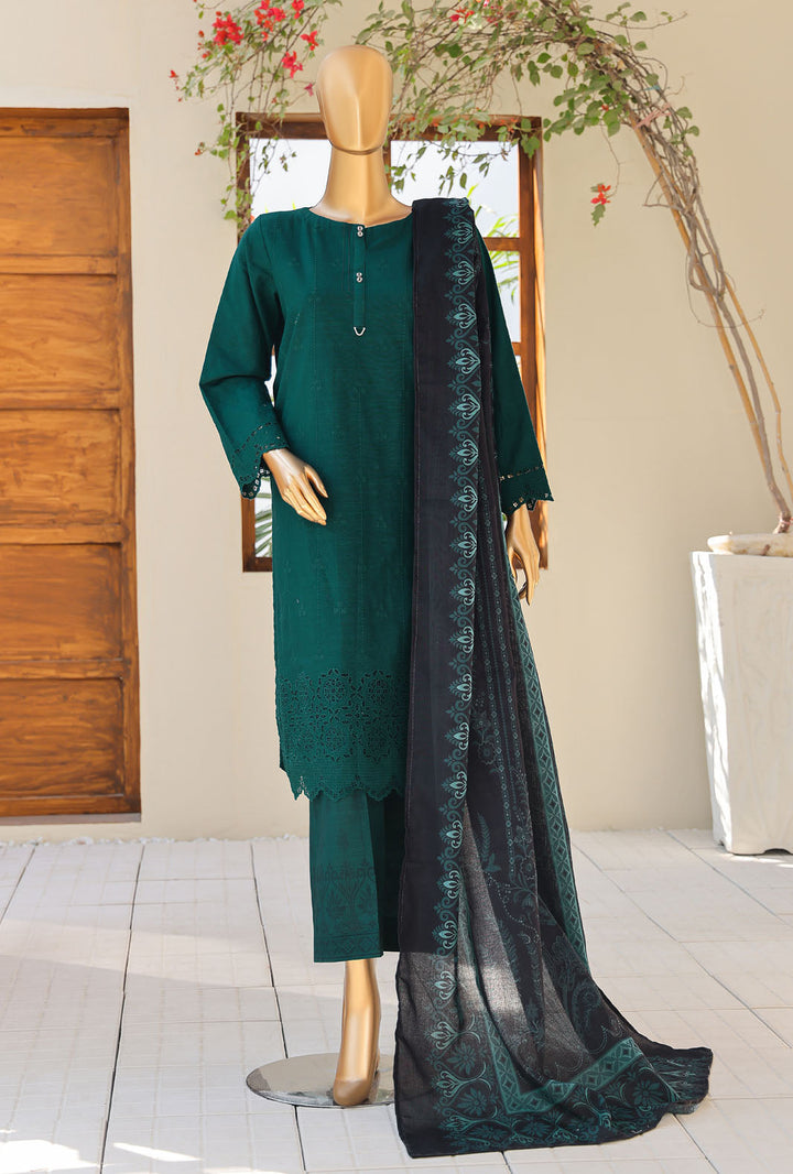 Hz Textiles Unstitched Khaddar Embroidered Suit With Pashmina Shawl 3 Piece KCP-07 - Winter Collection