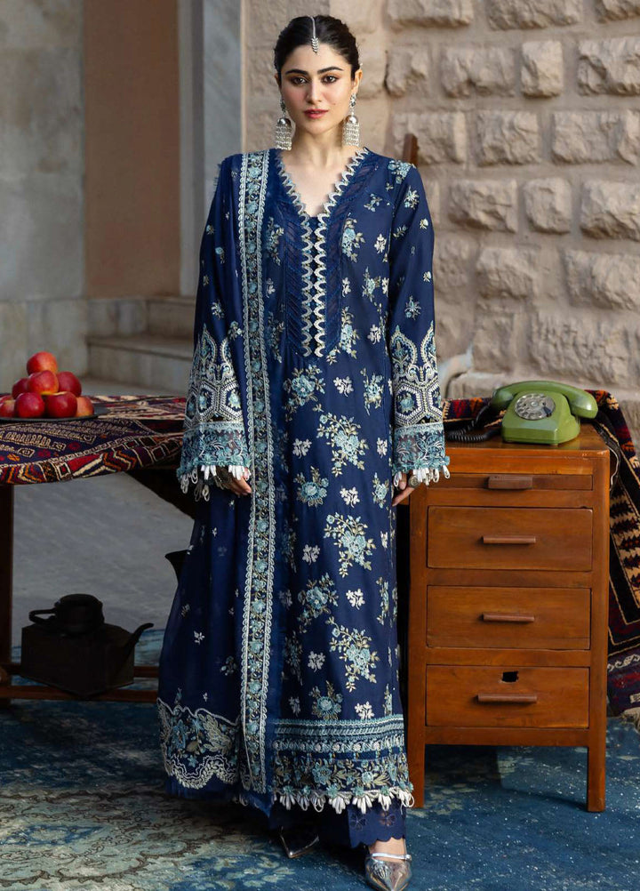 Kahf Premium Embroidered Karandi Suits Unstitched 3 Piece KHF25KU KKH-02 Azure blue - Winter Collection