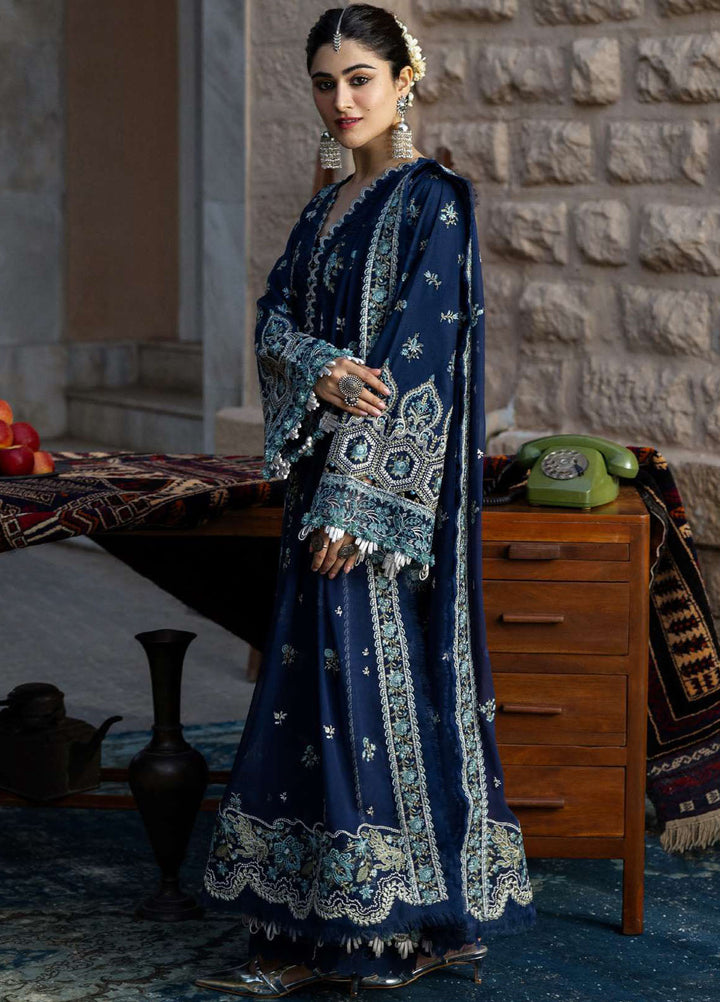 Kahf Premium Embroidered Karandi Suits Unstitched 3 Piece KHF25KU KKH-02 Azure blue - Winter Collection