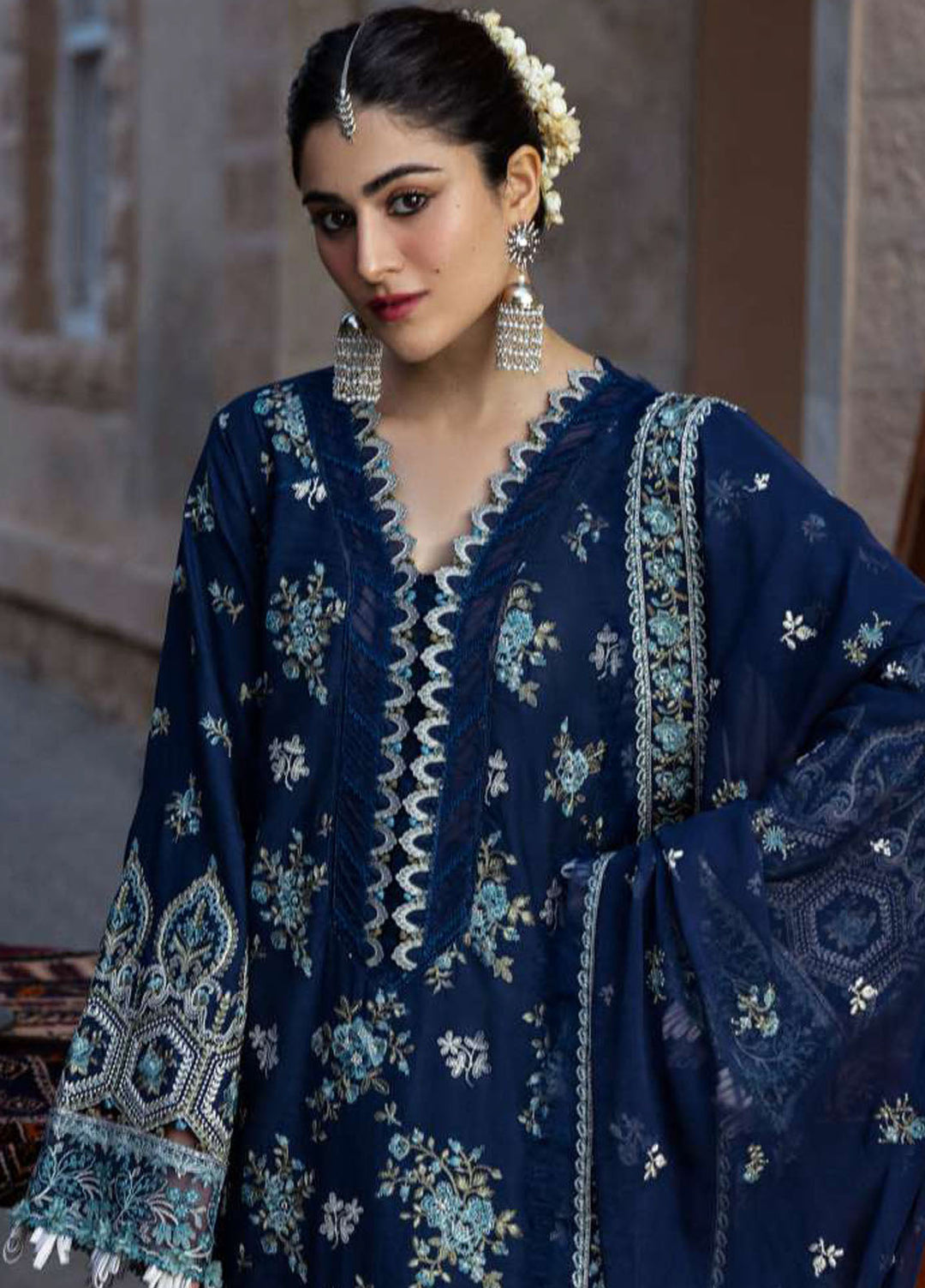 Kahf Premium Embroidered Karandi Suits Unstitched 3 Piece KHF25KU KKH-02 Azure blue - Winter Collection