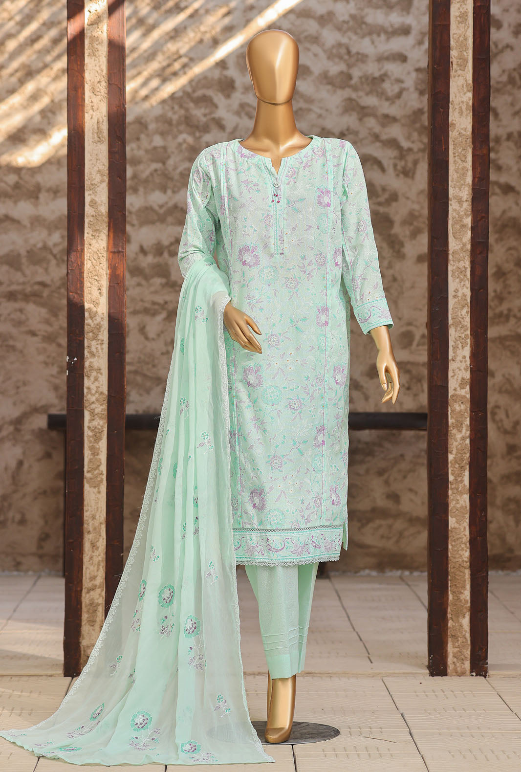 Libas e Khas by HZ Textiles Unstitched Embroidered Lawn Karandi 3 Piece Suit KPP - 7024 - Summer Collection