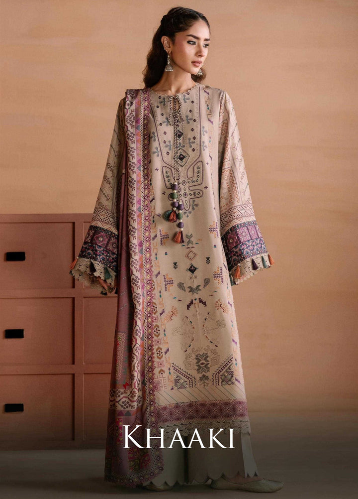 One Nation by Florent Unstitched Embroidered Viscose 3 Piece Suit FL26UON Khaaki - Casual Collection