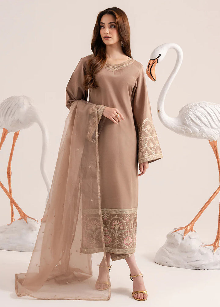 Izel Pret Embroidered Raw Silk 3 Piece Suit Khaki