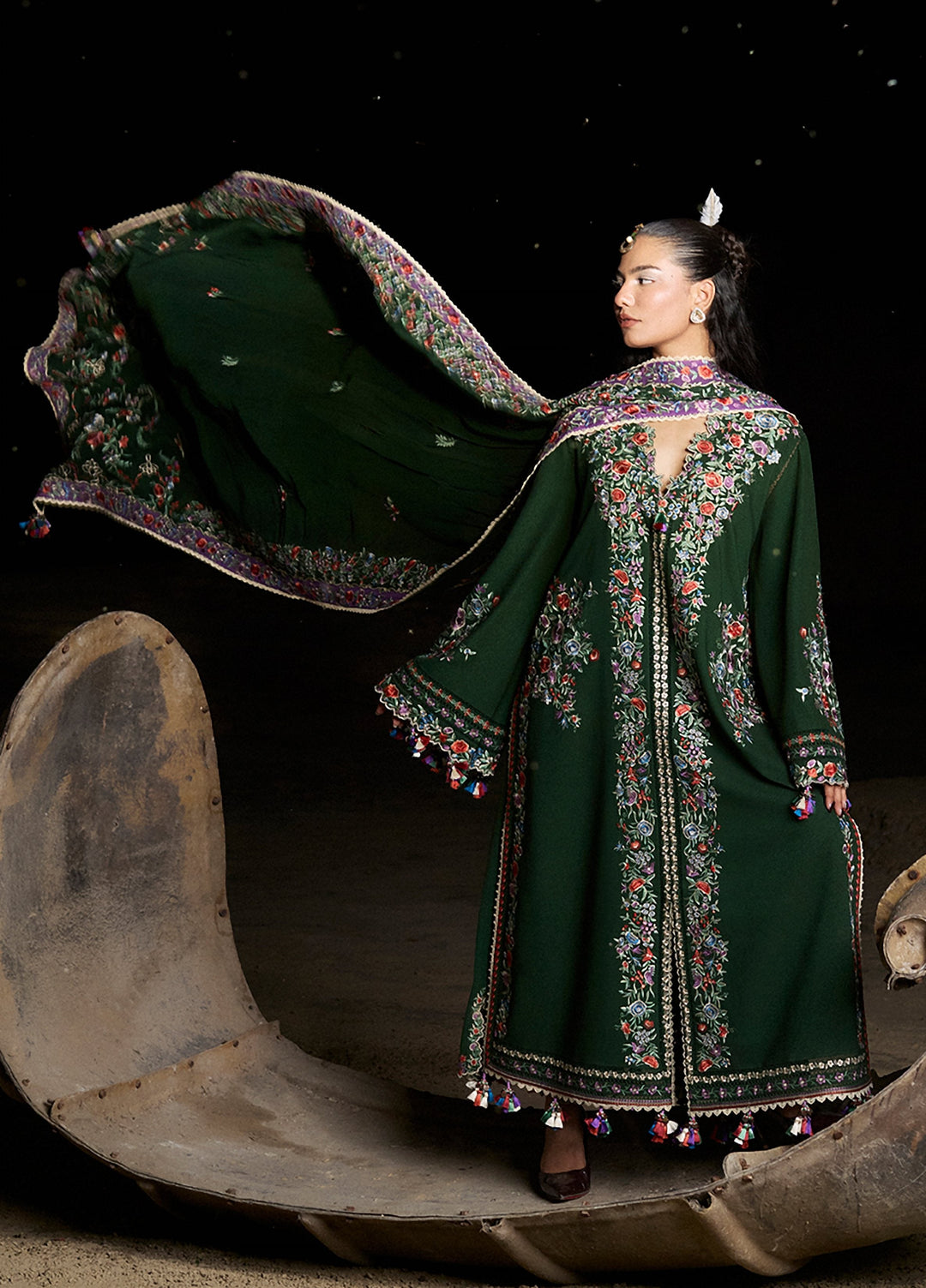 Radha Kishan by Hussain Rehar Unstitched Embroidered Karandi 3 Piece Suit CELADON - Winter Collection