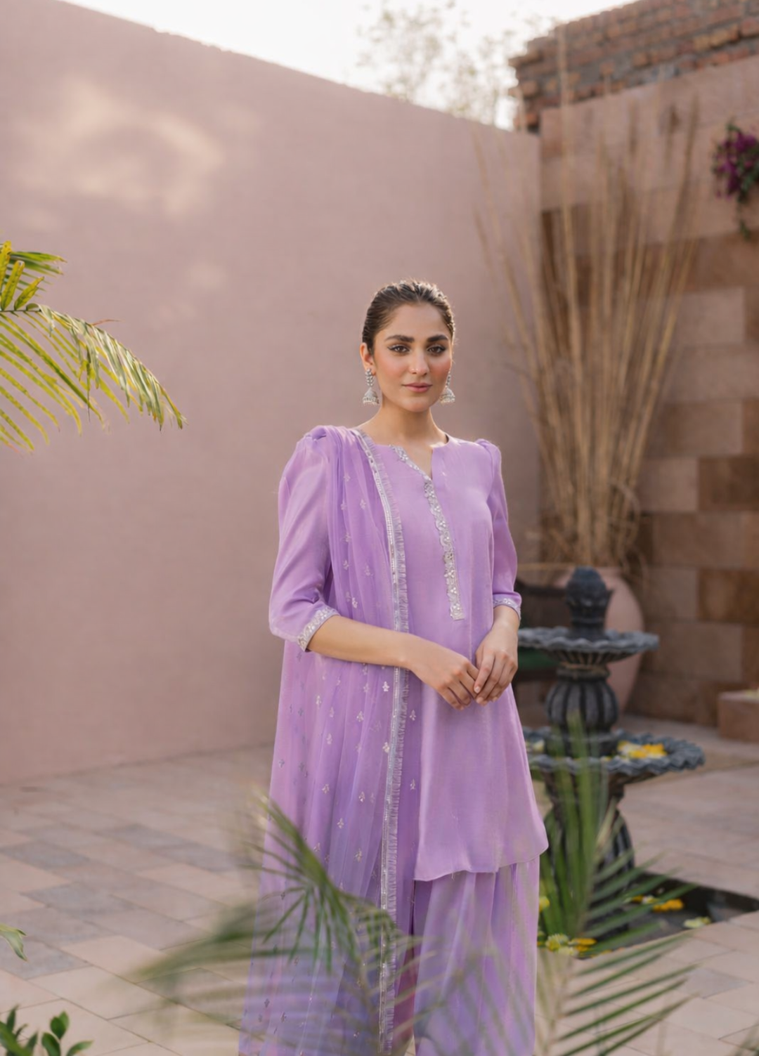 The Opulence by Girl Store RTW Solids Katan Silk 3 Piece Suit Lavender Dream - Eid Collection