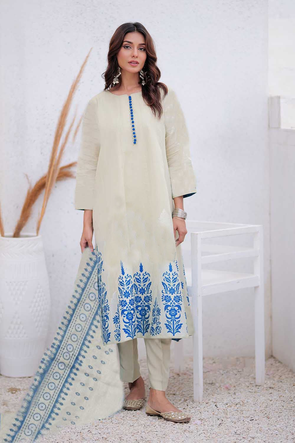 Senorita Women RTW Women Solids Light Green and S.Green Formal 3 Piece Suit Masuri Jacquard Plain Fabric LDD-02411 - Winter Collection