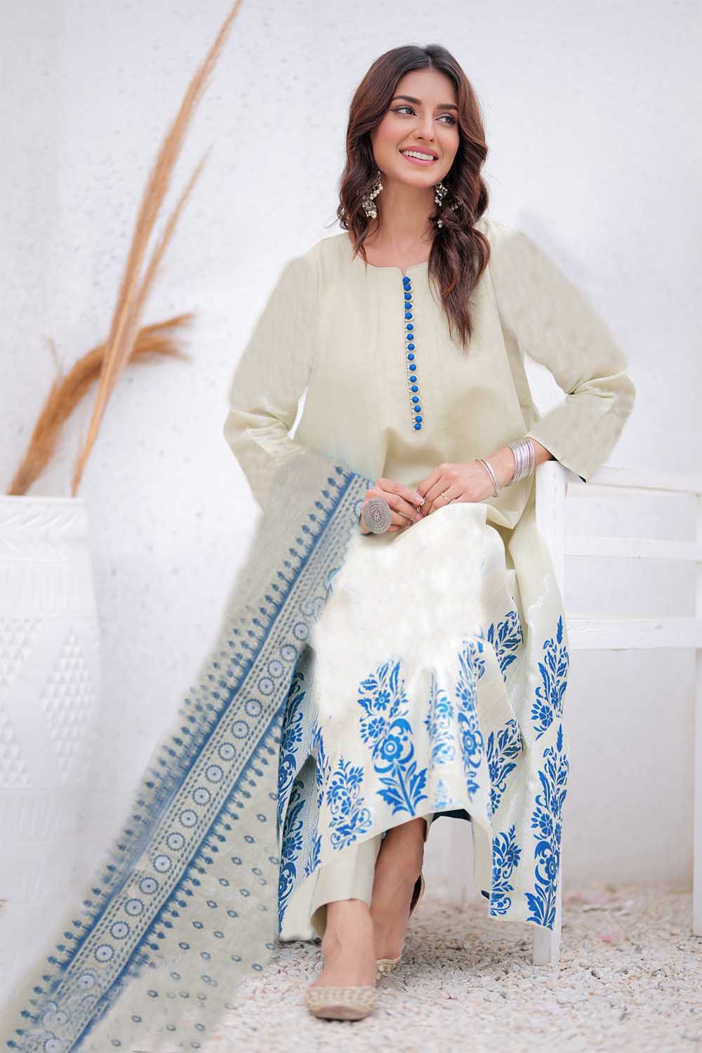 Senorita Women RTW Women Solids Light Green and S.Green Formal 3 Piece Suit Masuri Jacquard Plain Fabric LDD-02411 - Winter Collection