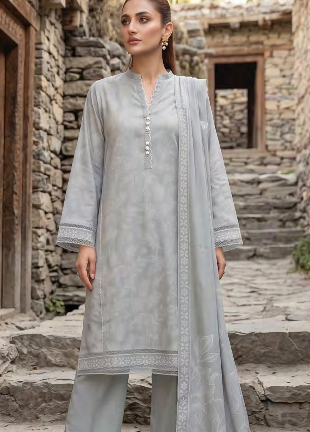 Lakhany Unstitched Printed Pashmina 3 Piece Suit LSM26UP LG-IZ-0834-A - Casual Collection