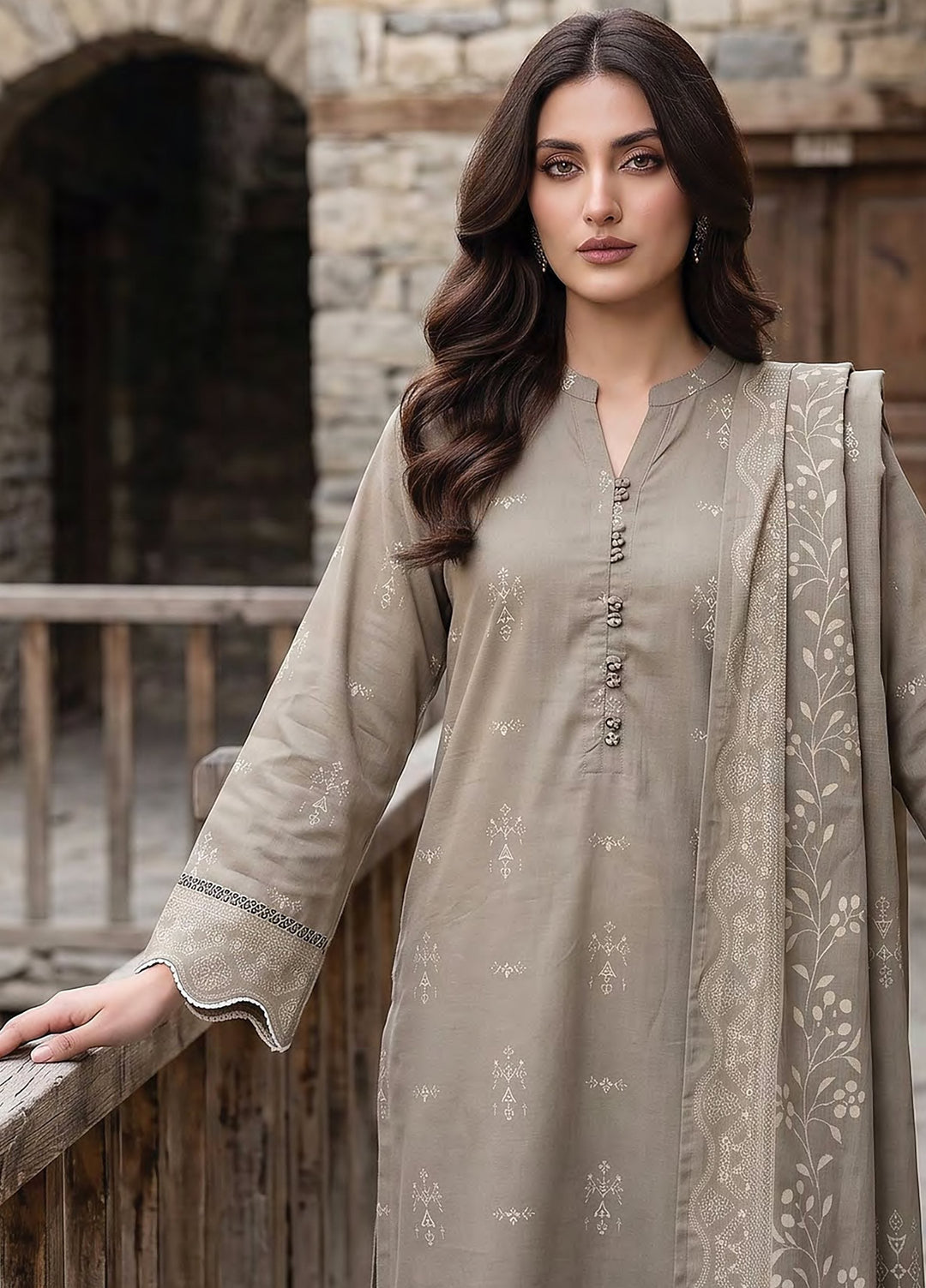 Lakhany Unstitched Printed Pashmina 3 Piece Suit LSM26UP LG-RK-0196-A - Casual Collection