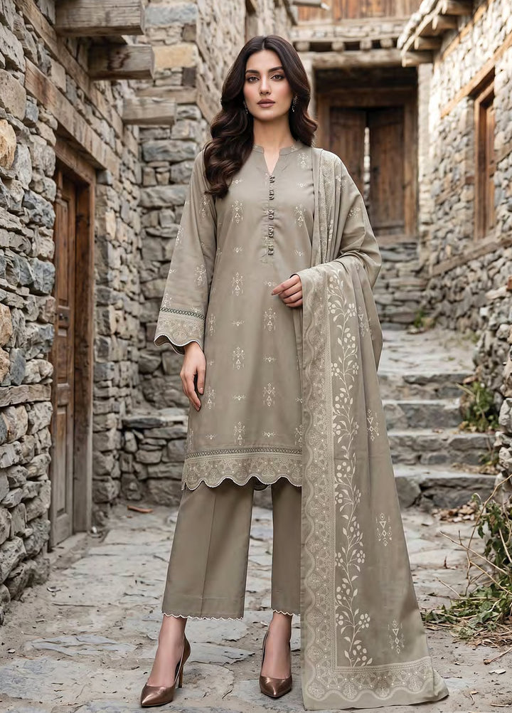 Lakhany Unstitched Printed Pashmina 3 Piece Suit LSM26UP LG-RK-0196-A - Casual Collection