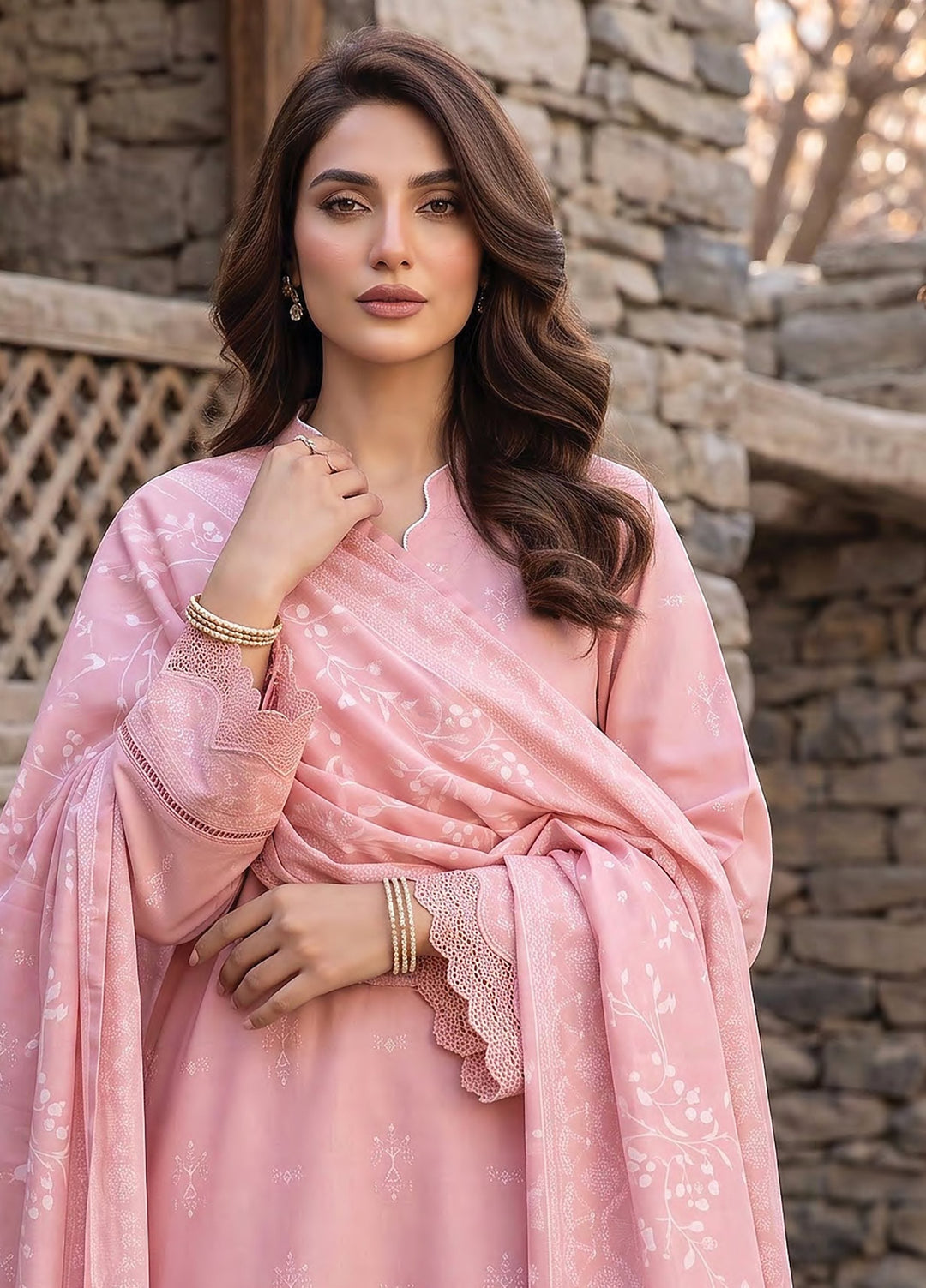Lakhany Unstitched Printed Pashmina 3 Piece Suit LSM26UP LG-RK-0196-B - Casual Collection