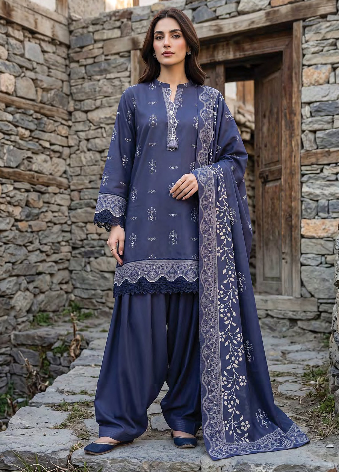 Lakhany Unstitched Printed Pashmina 3 Piece Suit LSM26UP LG-RK-0196-C - Casual Collection