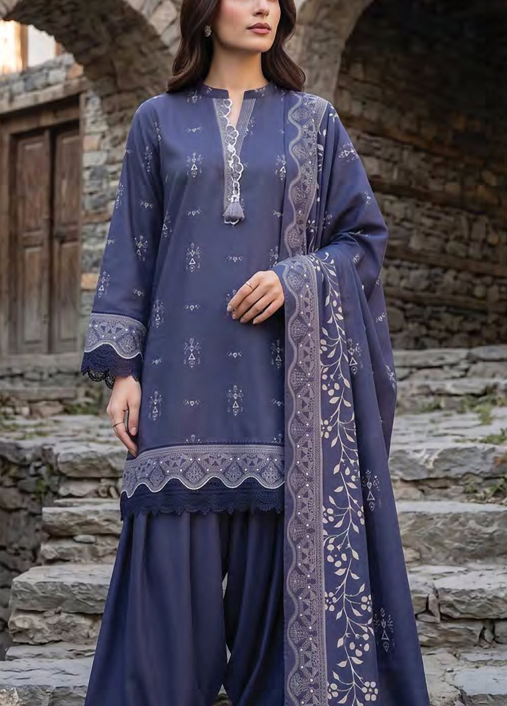 Lakhany Unstitched Printed Pashmina 3 Piece Suit LSM26UP LG-RK-0196-C - Casual Collection