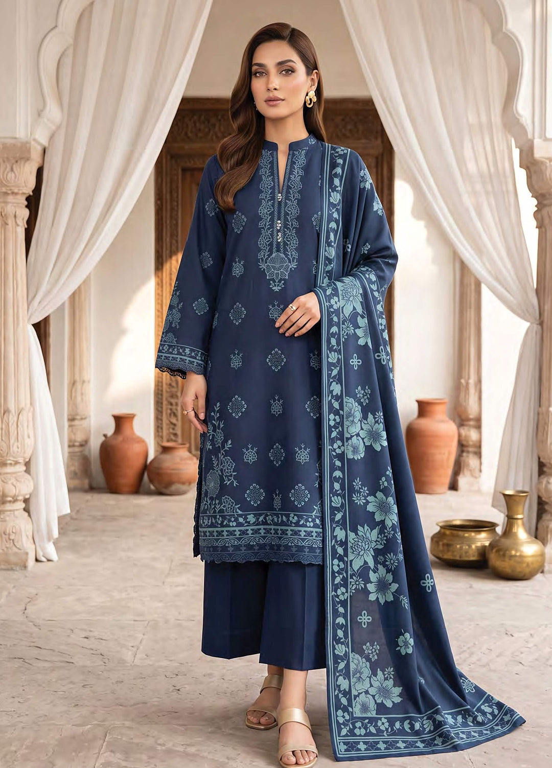 Lakhany Unstitched Printed Cashmi Wool 3 Piece Suit LSM26UCW LG-RL-0528-C - Casual Collection
