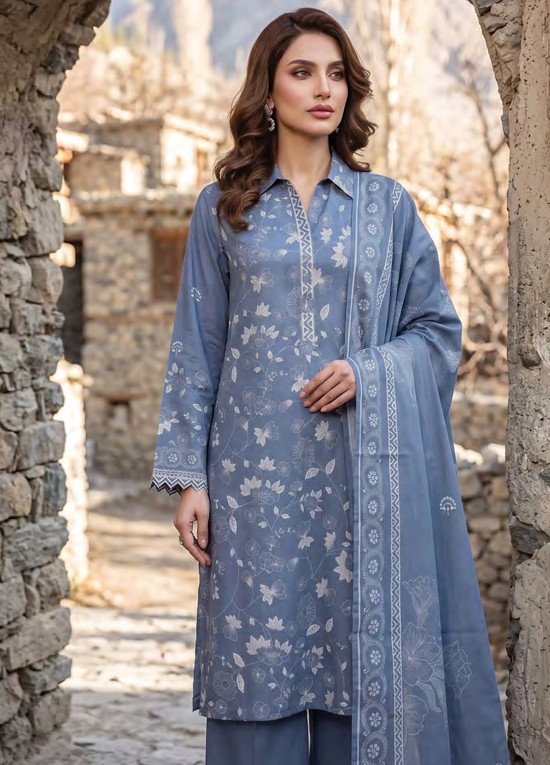 Lakhany Unstitched Printed Pashmina 3 Piece Suit LSM26UP LG-SG-0163-B - Casual Collection