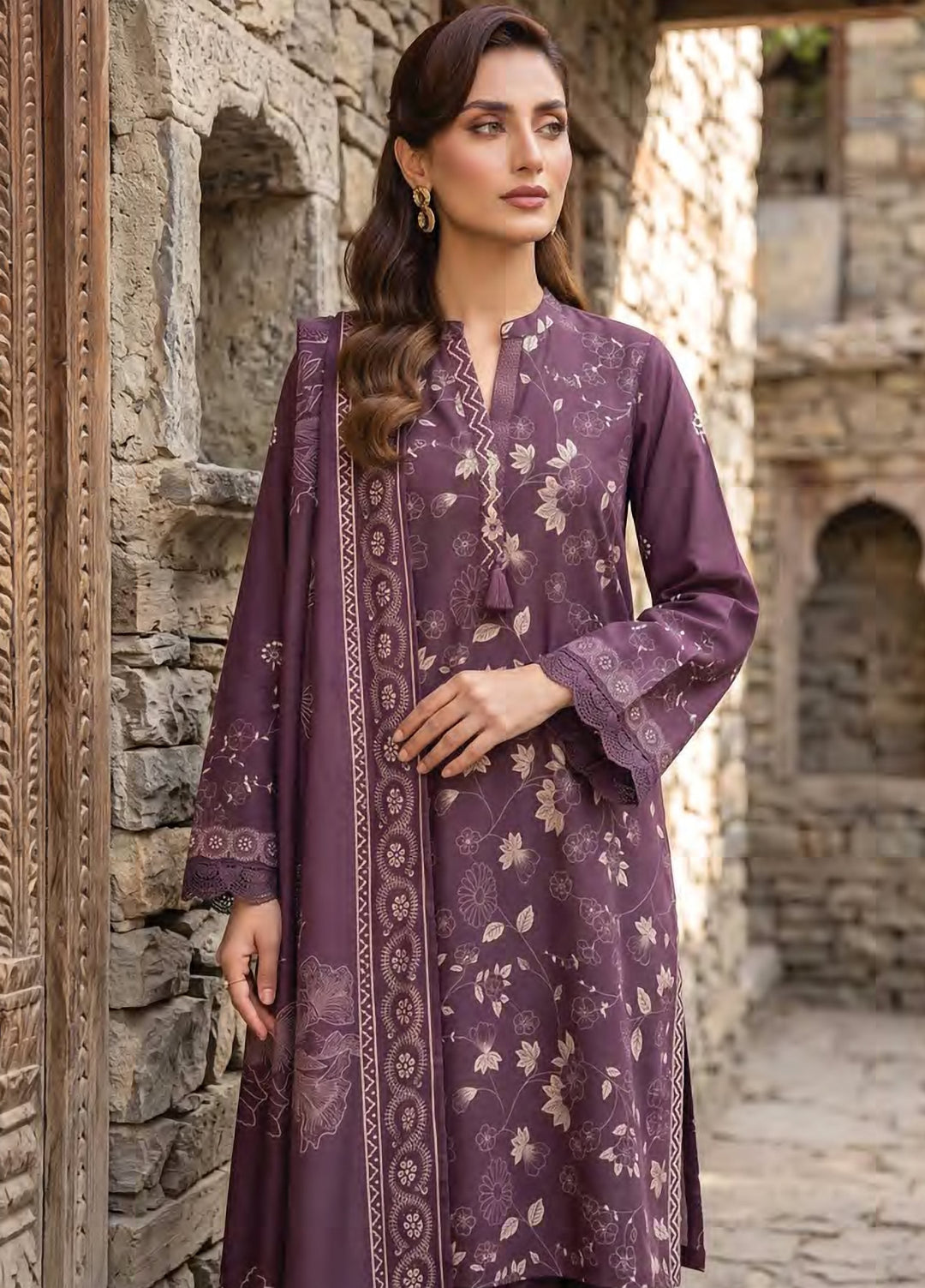 Lakhany Unstitched Printed Pashmina 3 Piece Suit LSM26UP LG-SG-0163-C - Casual Collection