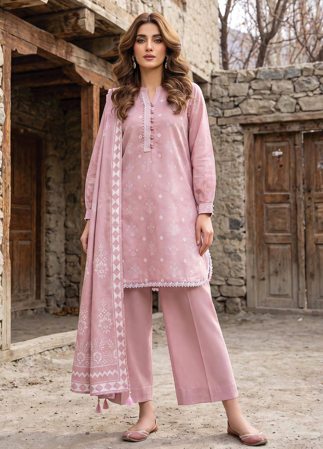 Lakhany Unstitched Printed Pashmina 3 Piece Suit LSM26UP LG-SG-0164-C - Casual Collection