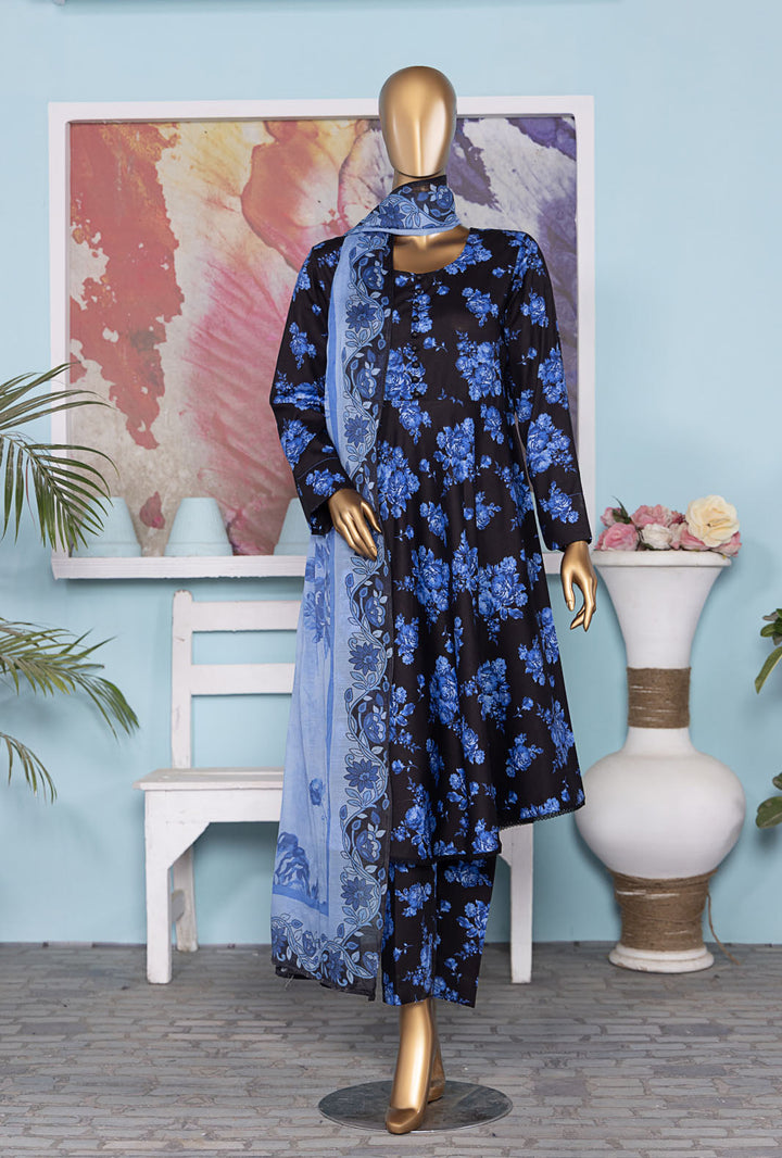 HZ Textiles Digital Printed Unstitched Linen 3 Piece Suit LWP-1312 - Winter Collection