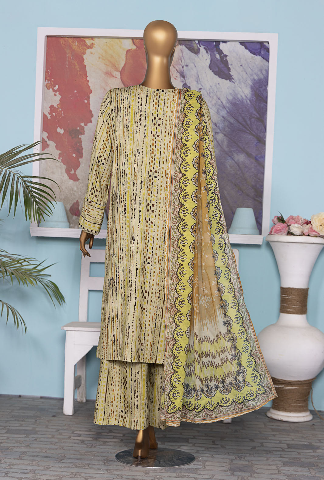 HZ Textiles Digital Printed Unstitched Linen 3 Piece Suit LWP-1309 - Winter Collection