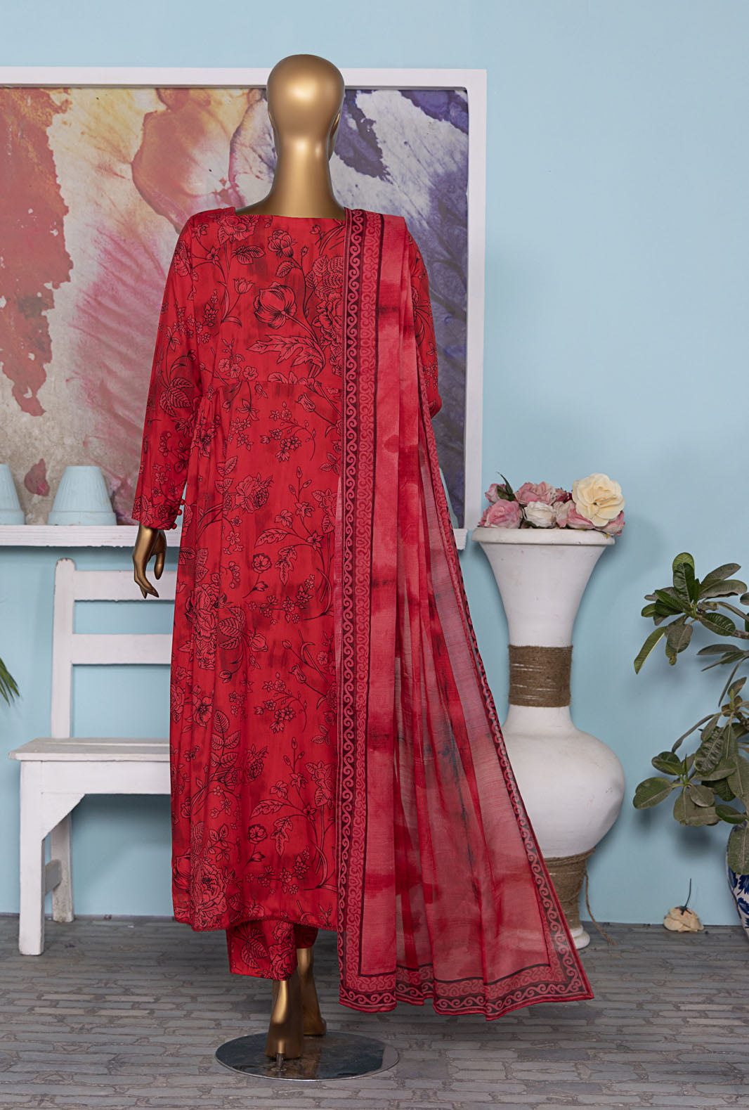 HZ Textiles Digital Printed Unstitched Linen 3 Piece Suit LWP-1314 - Winter Collection