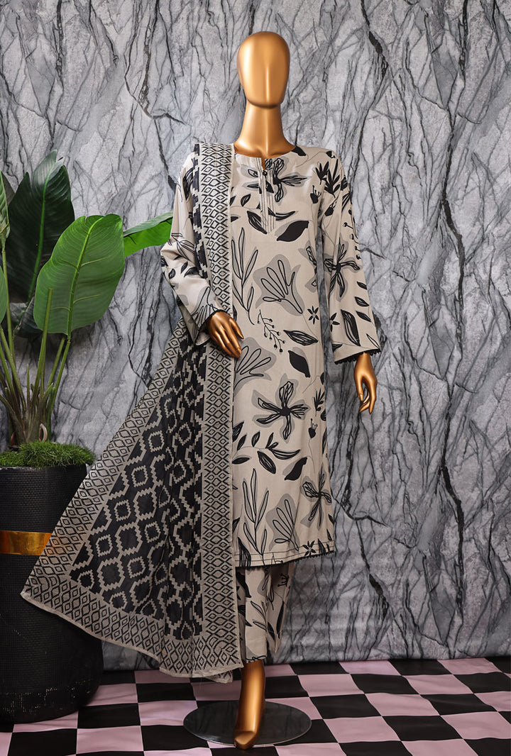HZ Textiles Digital Printed Unstitched Linen 3 Piece Suit LWP-1315 - Winter Collection