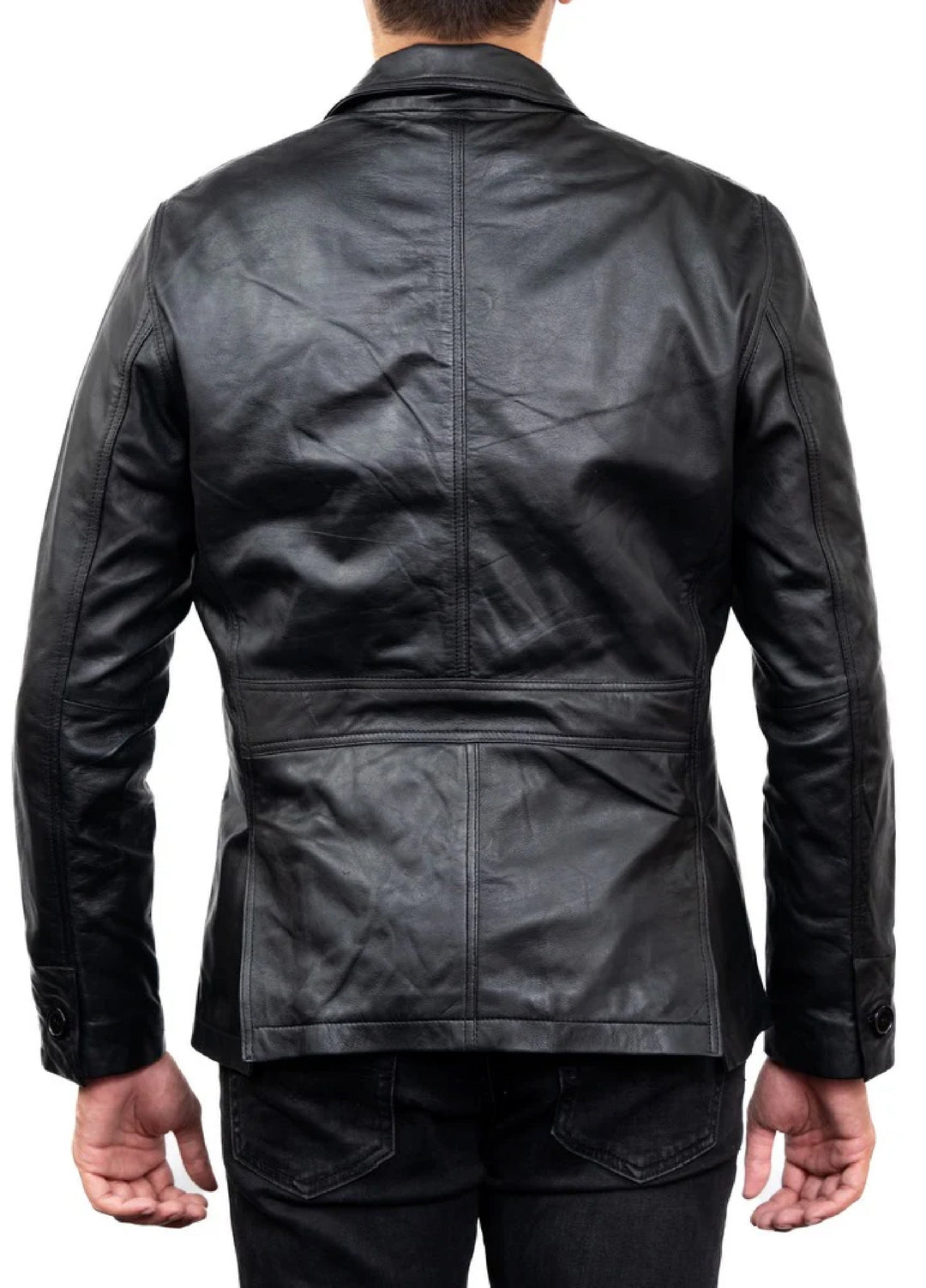 Jild Leathers 2-Button Men Lambskin Leather Blazer-Black - Blazers And Coats Collection