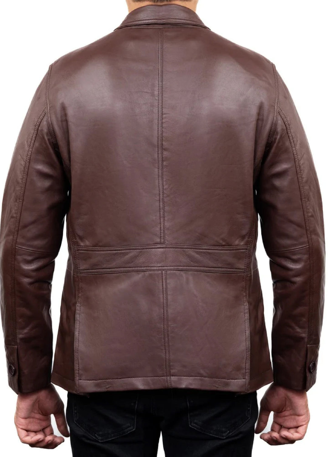 Jild Leathers 2-Button Men Lambskin Leather Blazer-Brown - Blazers And Coats Collection