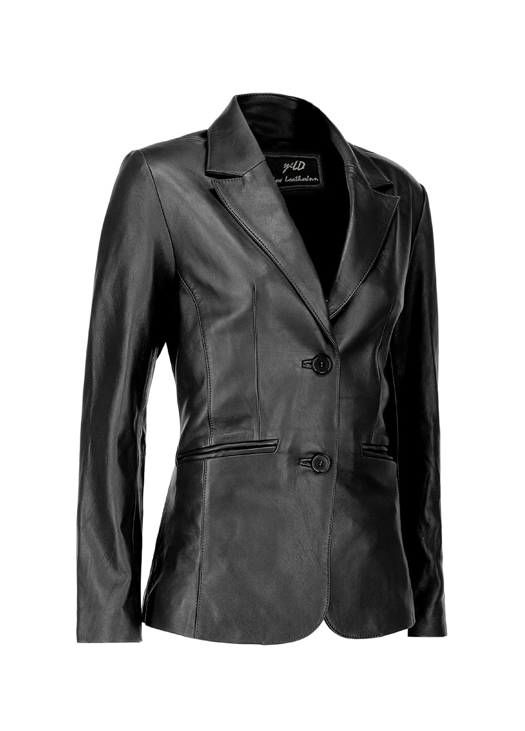 Jild Leathers Classic 2-Button Lambskin Leather Blazer Women-Black - Blazers And Coats Collection