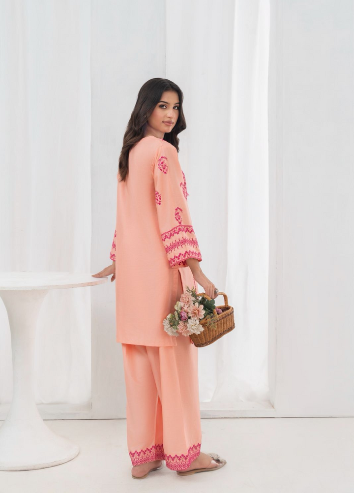 Lamhay by Haniya Mahnoor Pret Embroidered Cotton 2 Piece Suit Pink Blush