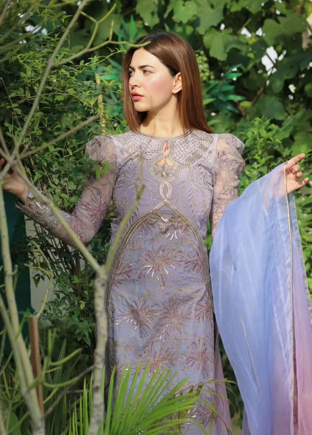 Jamnii Pret Embroidered Raw Silk 3 Piece Suit Lavender Haze