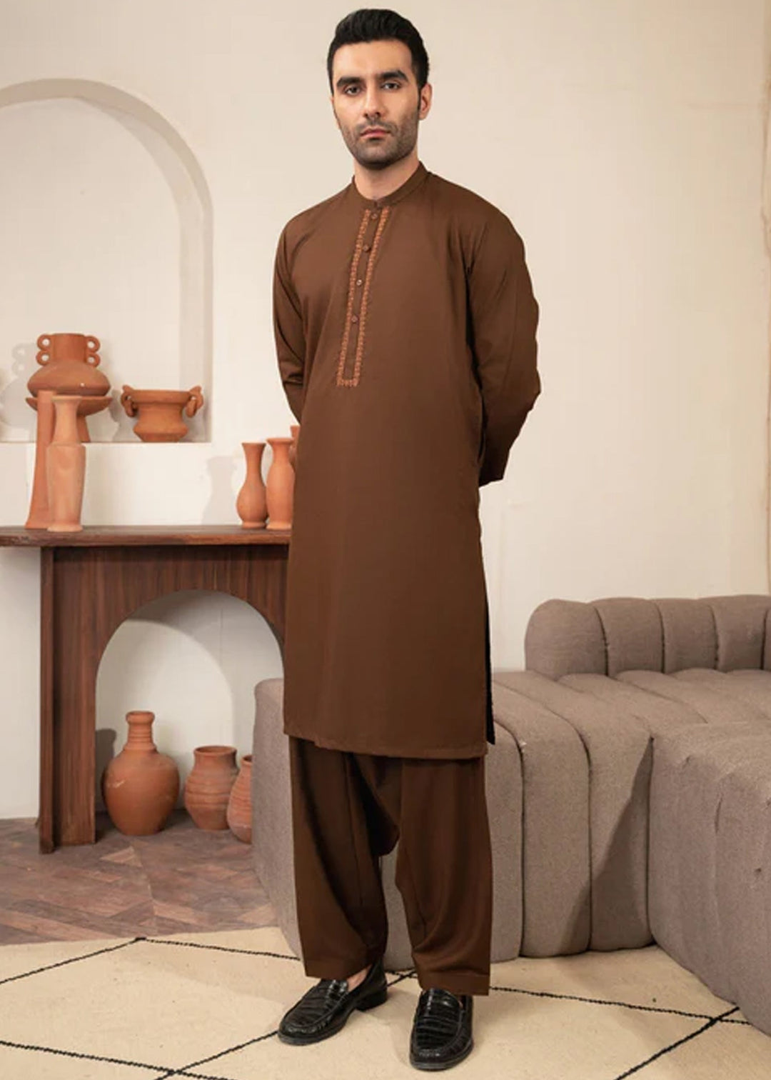 Junoon by Buraq Mens RTW Embroidered Wash N Wear 2 Piece Suit Rustam Casual Collection