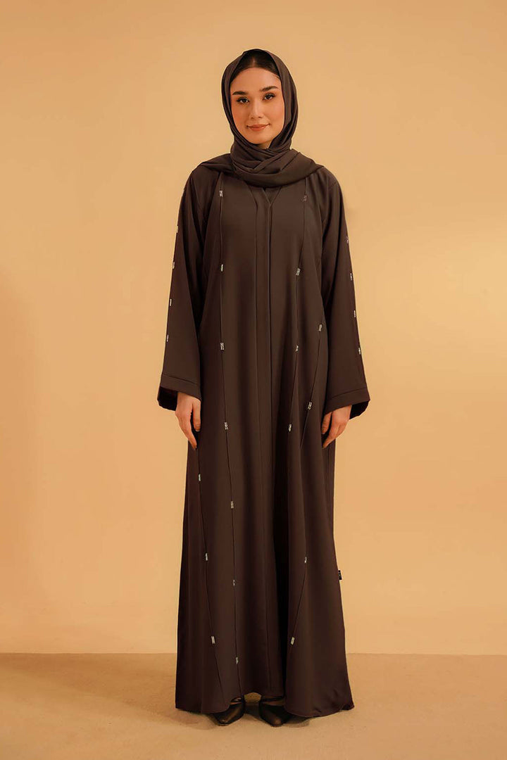 Divinely Crafted Women Pret Solids 1 Piece Georgette Embellished Abaya Mocha Brown - Summer Collection