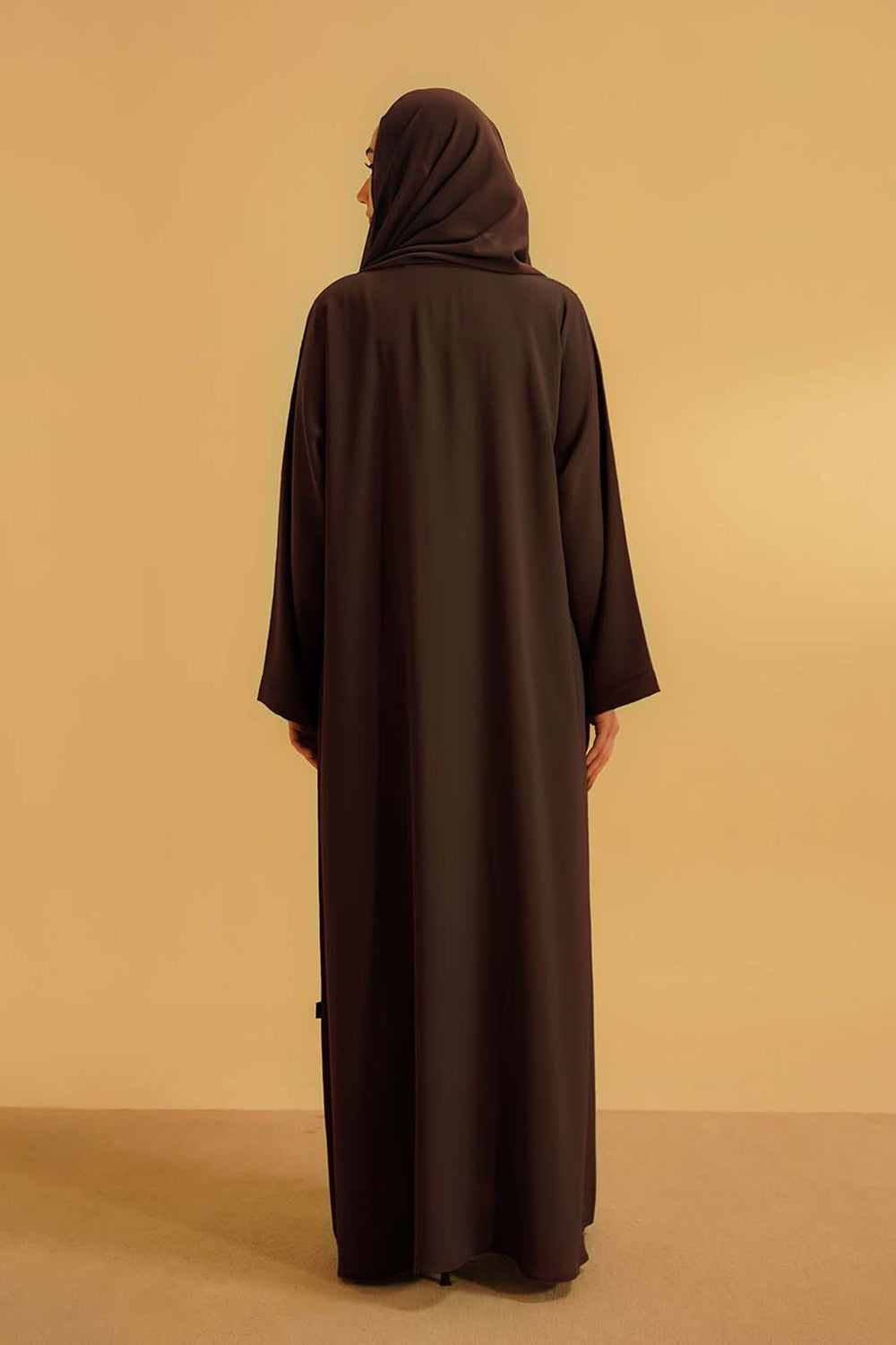 Divinely Crafted Women Pret Solids 1 Piece Georgette Embellished Abaya Mocha Brown - Summer Collection