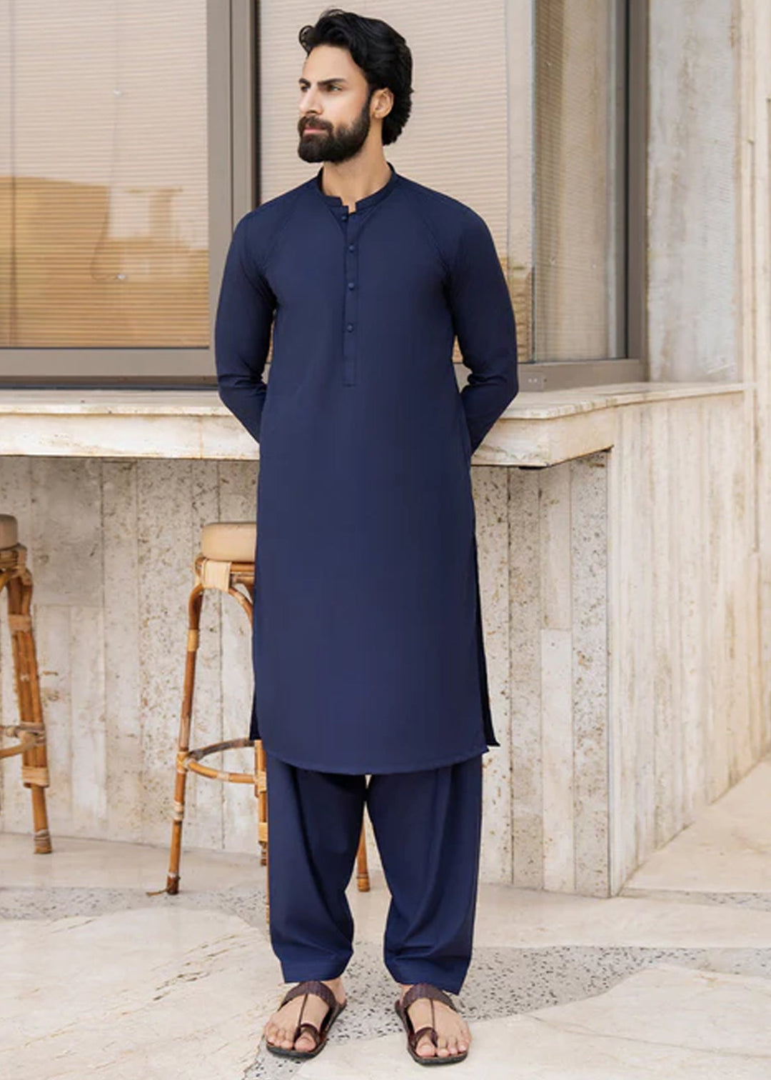 Siqafat by Buraq RTW Solids Wash N Wear 2 Piece Suit Royal Blue Casual Collection
