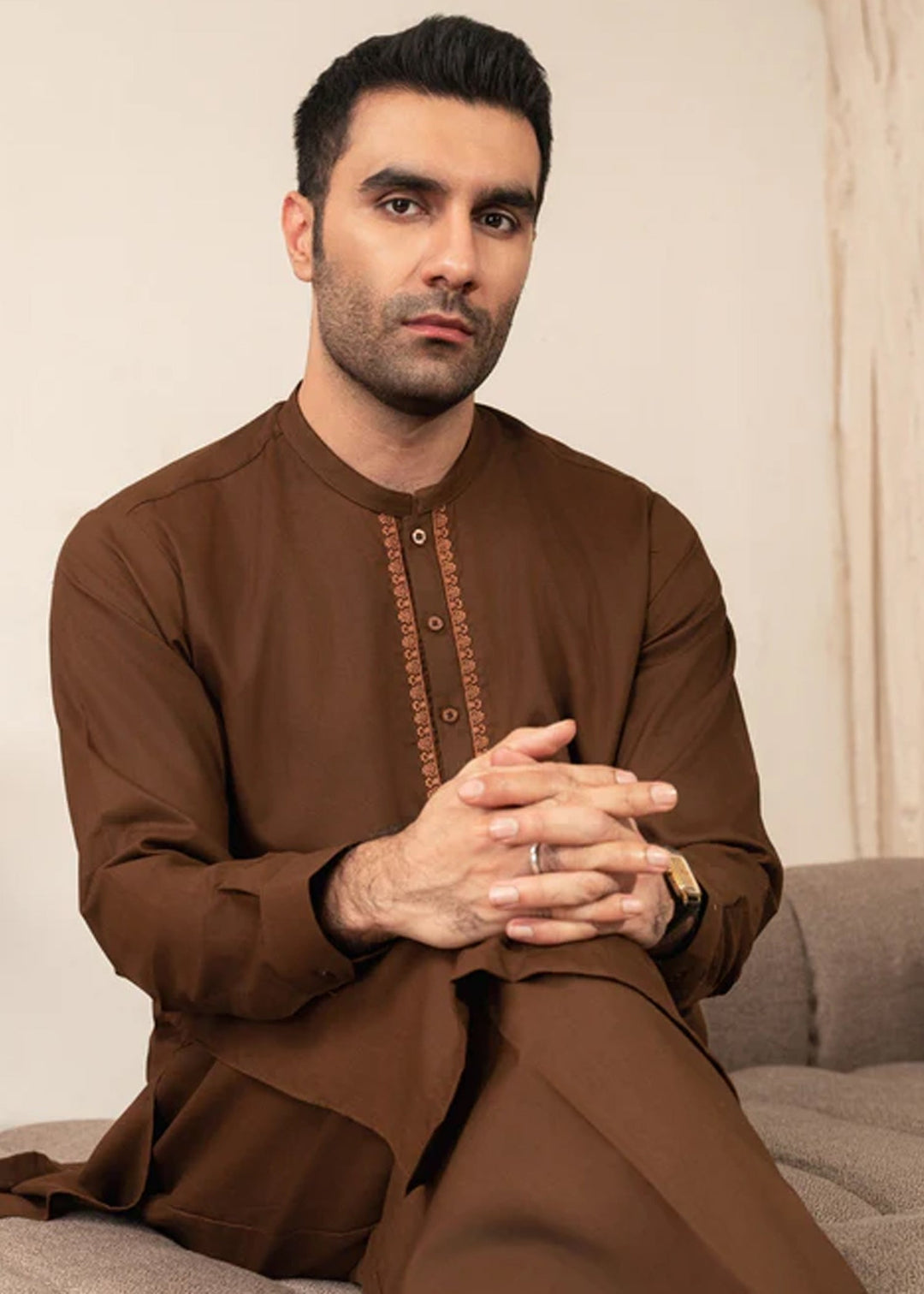 Junoon by Buraq Mens RTW Embroidered Wash N Wear 2 Piece Suit Rustam Casual Collection