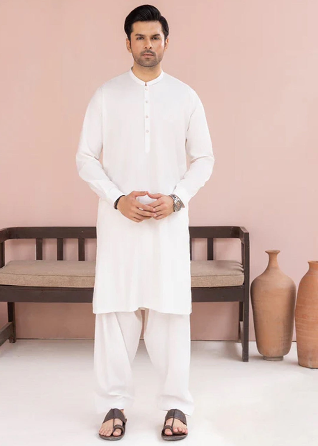 Siqafat by Buraq RTW Solids Wash N Wear 2 Piece Suit Crystal White Casual Collection