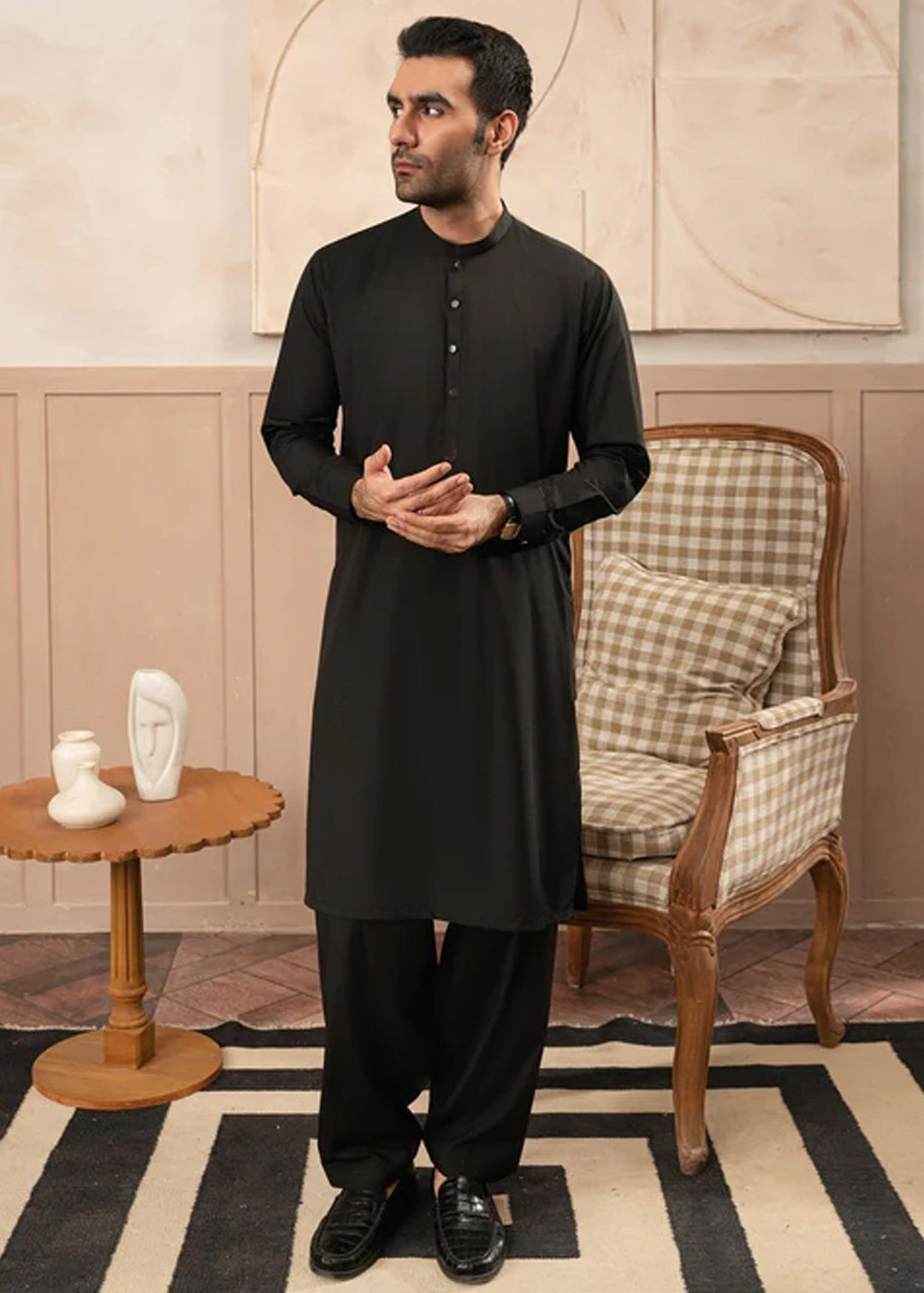 Siqafat by Buraq RTW Solids Wash N Wear 2 Piece Suit Black Casual Collection