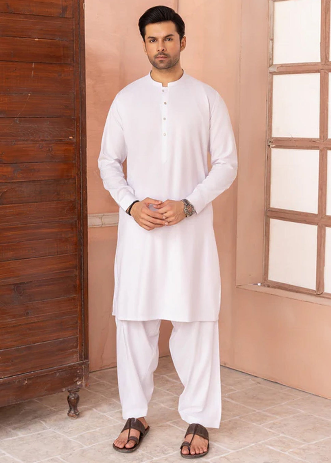 Siqafat by Buraq RTW Solids Wash N Wear 2 Piece Suit Pearl White Casual Collection