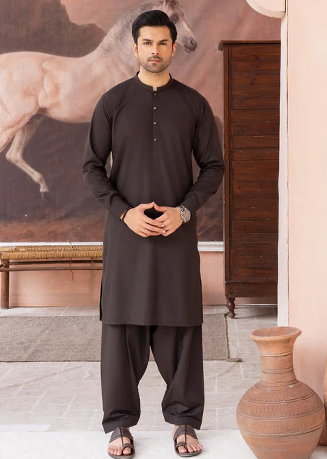 Siqafat by Buraq RTW Solids Wash N Wear 2 Piece Suit Brown Casual Collection
