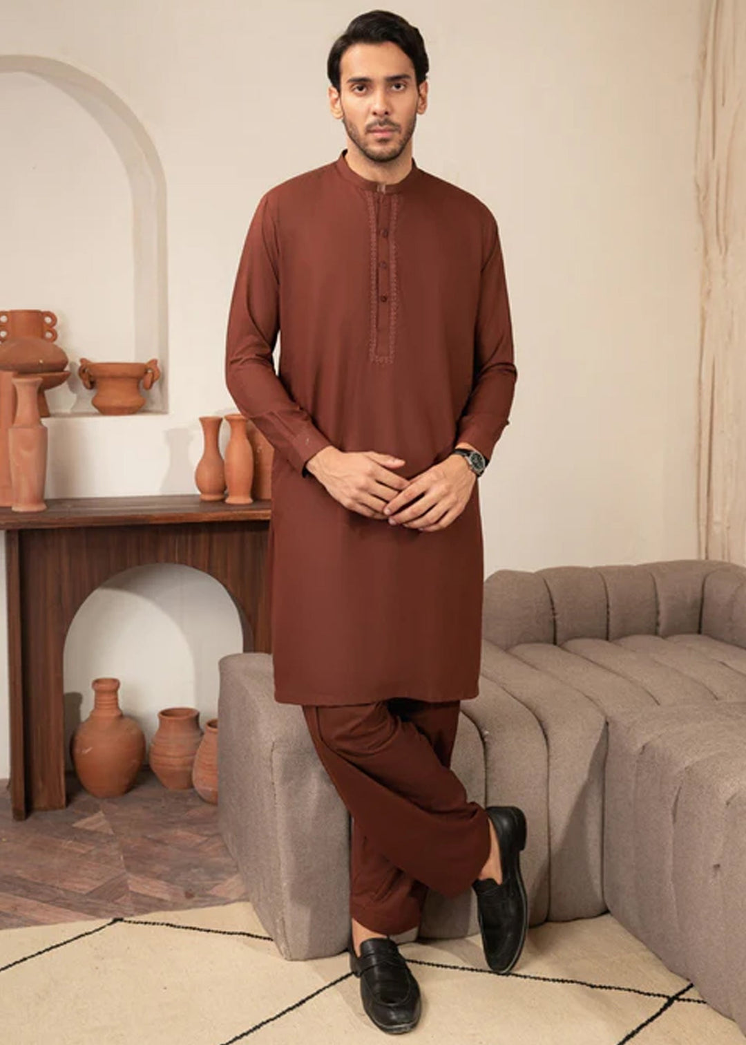 Junoon by Buraq Mens RTW Embroidered Wash N Wear 2 Piece Suit Naqsh Casual Collection