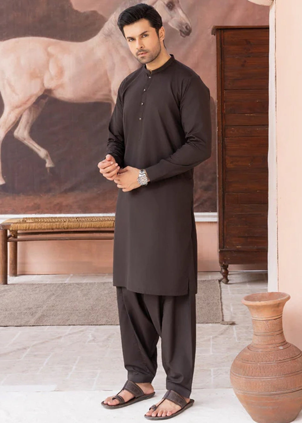 Siqafat by Buraq RTW Solids Wash N Wear 2 Piece Suit Brown Casual Collection