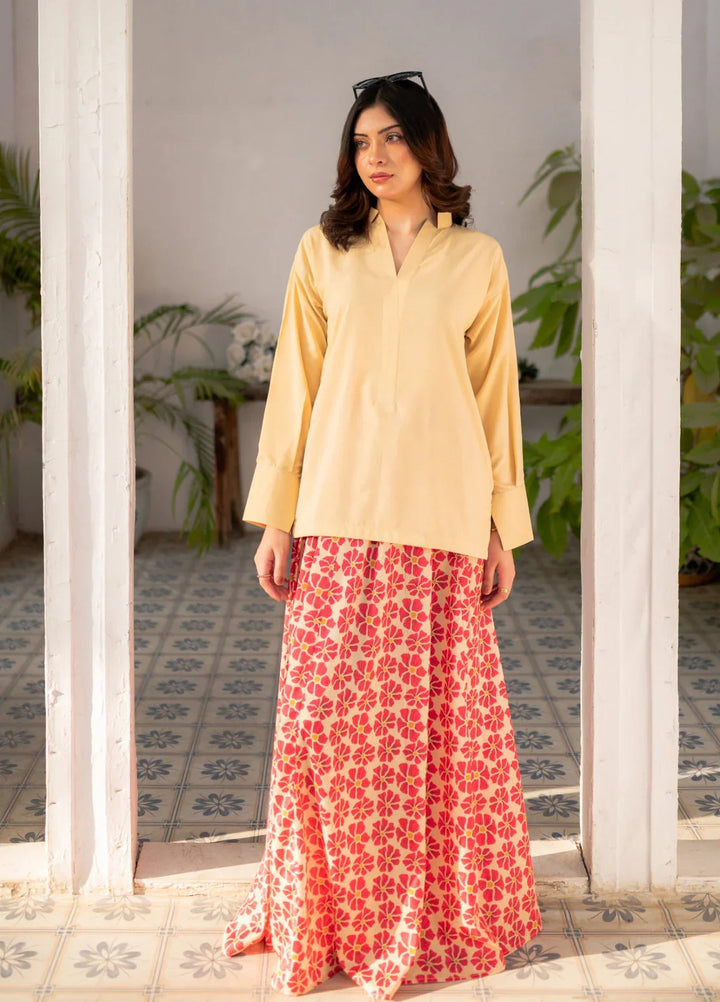 Zauk Women RTW Solids Poly Grip 2 Piece Suit ZK26RC Lemon Yellow Shirt and Printed Skirt ZAU-LYSPS - Casual Collection