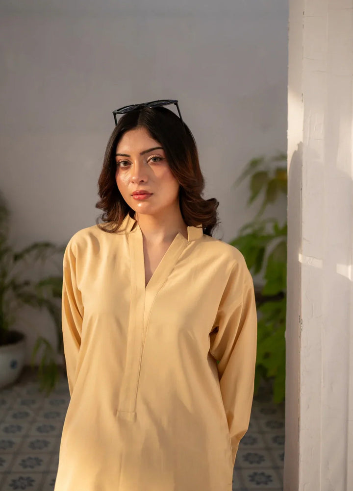 Zauk Women RTW Solids Poly Grip 2 Piece Suit ZK26RC Lemon Yellow Shirt and Printed Skirt ZAU-LYSPS - Casual Collection