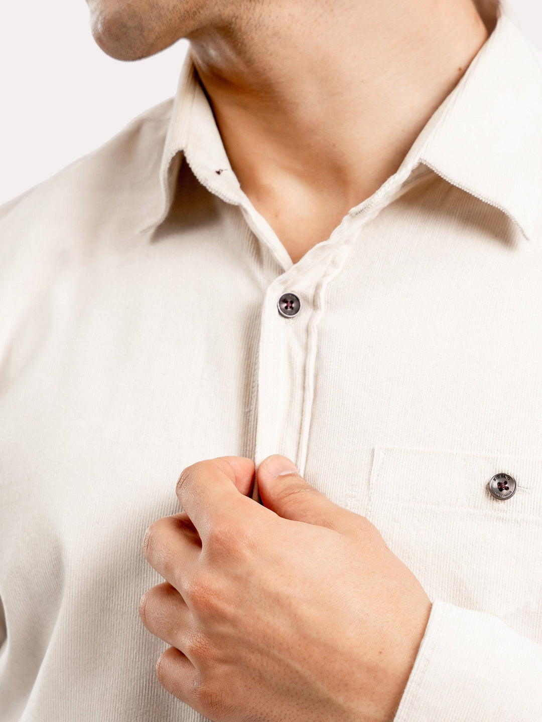 Brumano Ready To Wear Shirts Men 1 Piece Cotton Light Beige Corduroy Shirt 0-31-025-4480 - Summer Collection