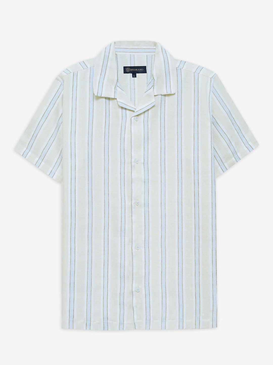 Brumano Ready To Wear Shirts Men 1 Piece Cotton Light Beige Striped Structured Cuban Collar Shirt 0-33-025-4528 - Summer Collection
